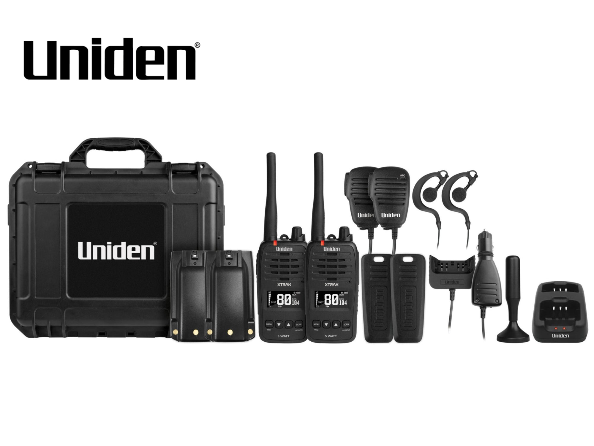 Uniden XTRAK 50-2TP UHF Handheld Radio 80 Channels 5W Twin Pack