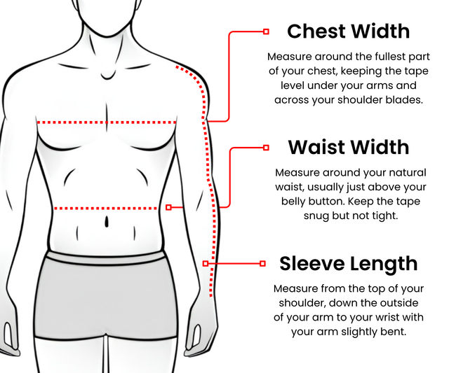 Beretta men's tops measurement guide showing chest, waist and hip measurements.